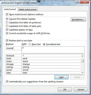 自动更正设置勾选符号5