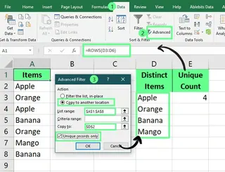 使用高级筛选选项统计不重复值 10