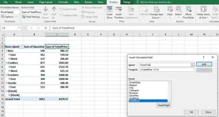 Excel 中的“插入计算字段”对话框。