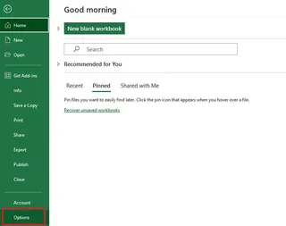 从文件选项卡选择选项