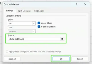 Excel中下拉列表源数据4
