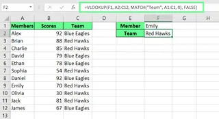 在Excel中组合VLOOKUP()与MATCH()9
