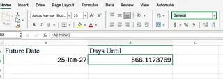 使用Excel NOW()函数计算日期间隔1