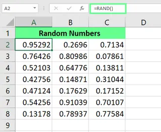 在Excel中使用RAND函数生成随机数