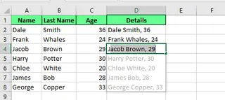 使用快速填充合并多个单元格 7