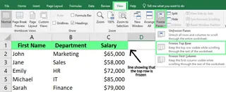 在Excel工作表中冻结首行 1