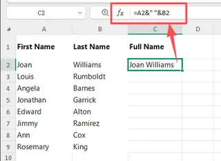 使用连接符合并姓和名 1