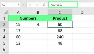 在Excel中使用绝对引用进行列相乘
