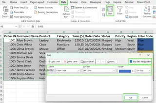 Excel按颜色排序步骤2