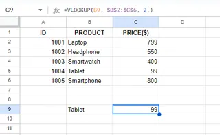 在Excel中使用VLOOKUP成功获取产品价格 4