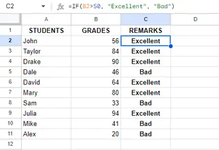 使用IF语句为所有学生分配评语 6