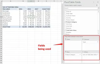 Creating a PivotTable manually in Excel