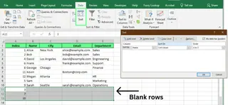 使用排序将空白行移到底部以便于删除。 4