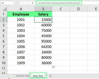 从Employee Data工作表提取数据并复制到Salary Data工作表的Excel截图3