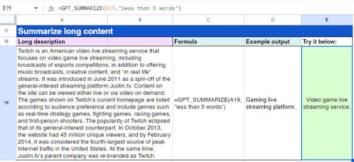 GPT_SUMMARIZE()实际应用