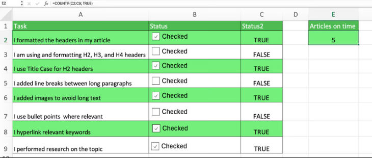 COUNTIF()统计复选框16