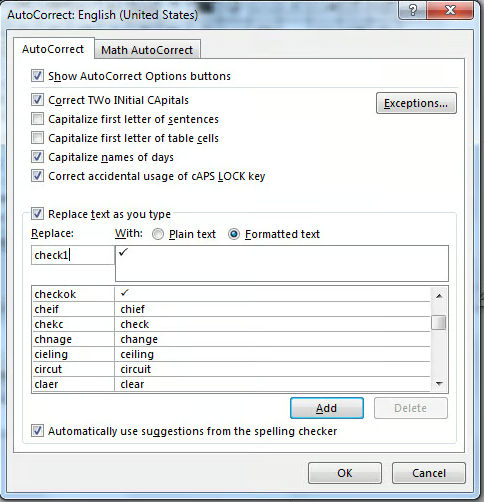 自动更正设置勾选符号5
