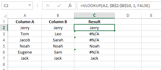 使用VLOOKUP()对比值9
