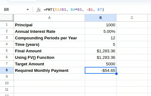 使用PMT()计算复利 8