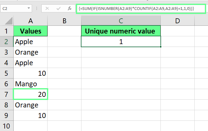 在Excel中统计唯一数字值 4