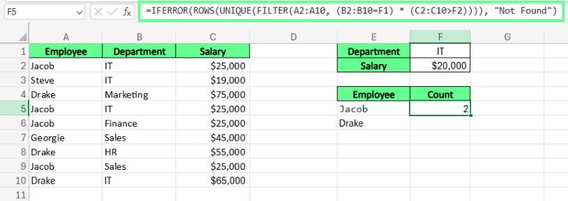 在Excel中带多重条件统计唯一值 6