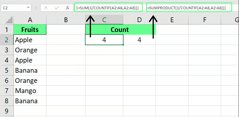 在Excel中使用COUNTIF()和SUM()函数统计唯一值 8