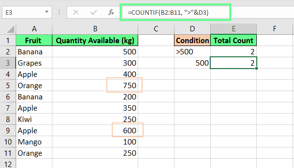 在Excel的COUNTIF()函数中使用单元格引用统计单元格
