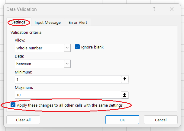 如何在Excel中将数据验证修改应用于所有具有相同设置的其他单元格。7