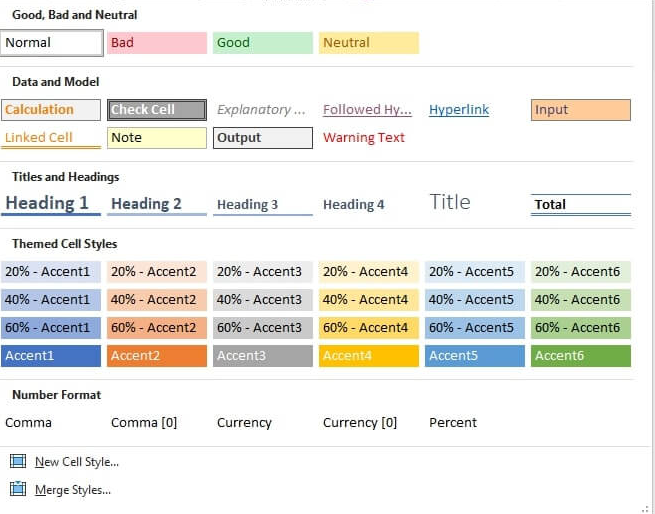 在Excel功能区菜单中应用内置单元格样式。 1