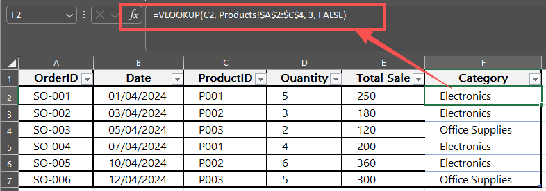 使用 VLOOKUP 公式合并数据