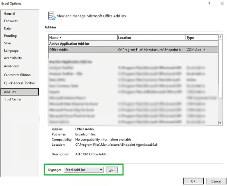管理Excel加载项