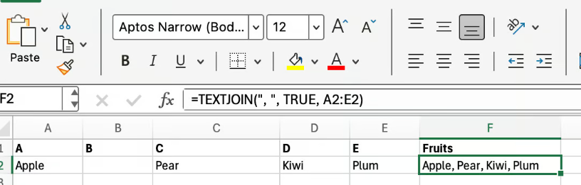 Working with Excel TEXTJOIN() for custom separators 4