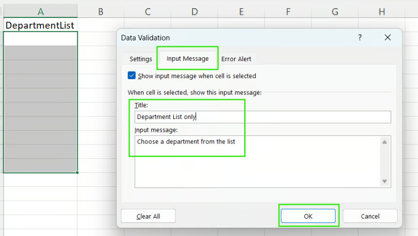 在Excel中为下拉列表创建输入信息19