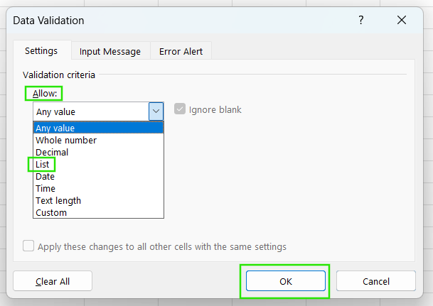 Excel中的数据验证下拉列表3