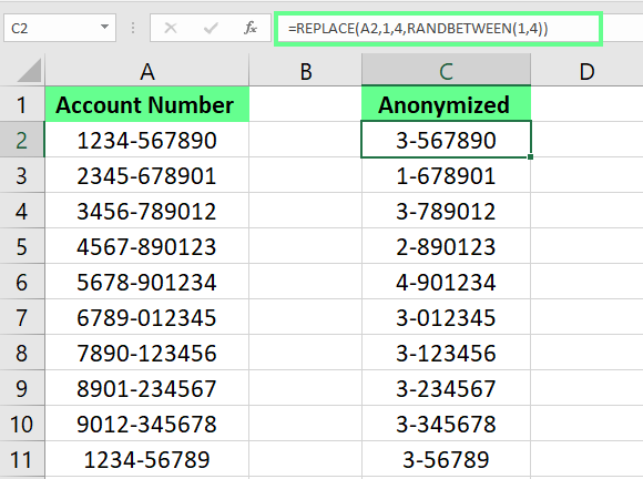 在Excel中使用RANDBETWEEN函数通过随机数隐藏/匿名敏感数据