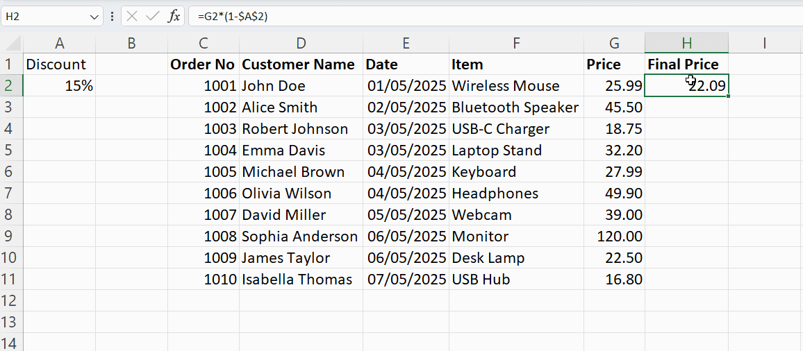 使用Excel填充柄填充绝对引用单元格11