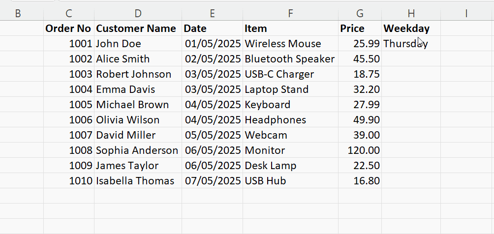 使用Excel填充柄自动填充星期5