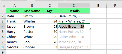 使用快速填充合并多个单元格 7