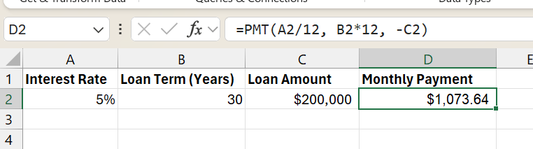 用于贷款计算的Excel单变量求解数据6