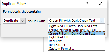 在Excel中为重复值选择所需格式3