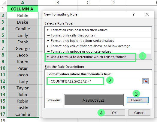 高亮Excel中重复项的第二次出现6