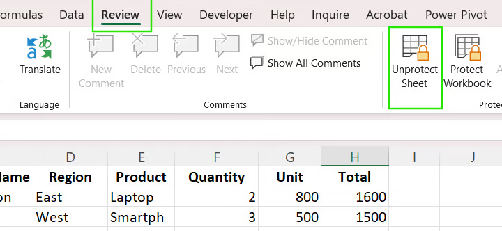 在Excel中取消工作表保护 4