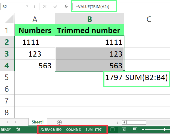 结合VALUE()和TRIM()清除数字前空格 11