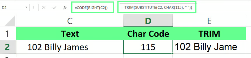 使用CODE、TRIM和SUBSTITUTE函数清除隐藏空格 14