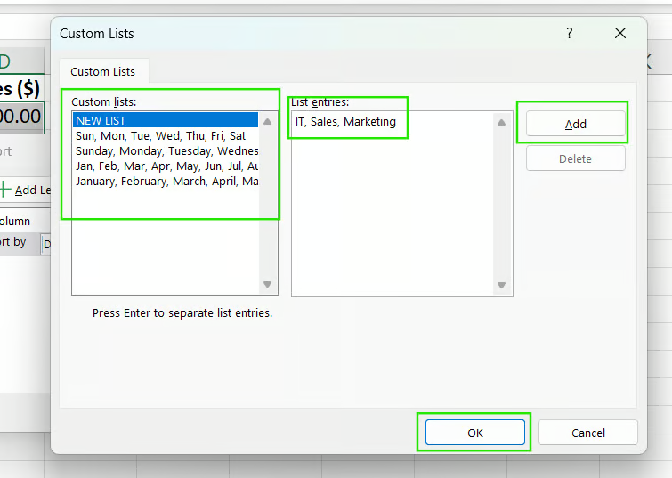 Excel创建自定义排序步骤12