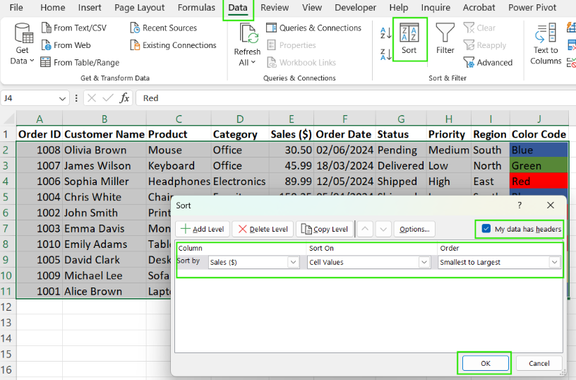 Excel按列排序步骤3