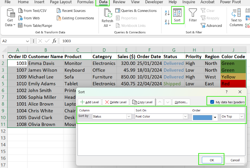 Excel字体颜色排序步骤7