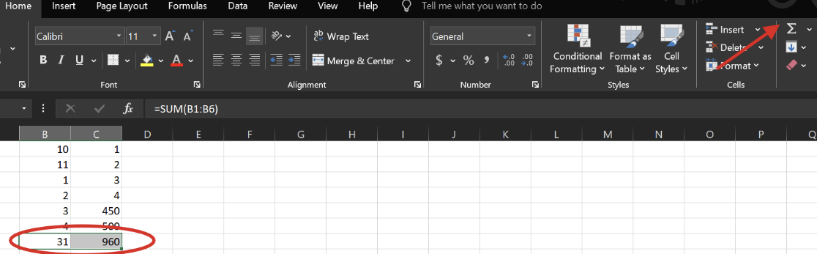 AutoSum Example in Excel 6