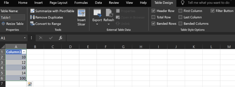 Converting Data to Table in Excel 8