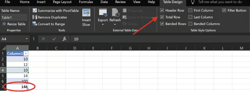 Total Row in Table Design In Excel 9